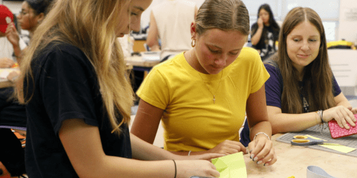 Applied Technology High School students (left to right) Elizabeth Mazur, Briella Biggins and Skylar Melis have the opportunity to enroll in college-level classes and pursue an associate degree from Bergen Community College.