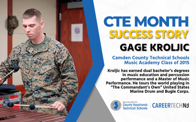 CTE Success Story: Musician Gage Kroljic’s experience at Camden County Technical Schools put him on a path leading to the U.S. Marine Drum and Bugle Corps