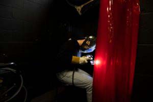 Maichael Maiale, 16, works on a weld during class 