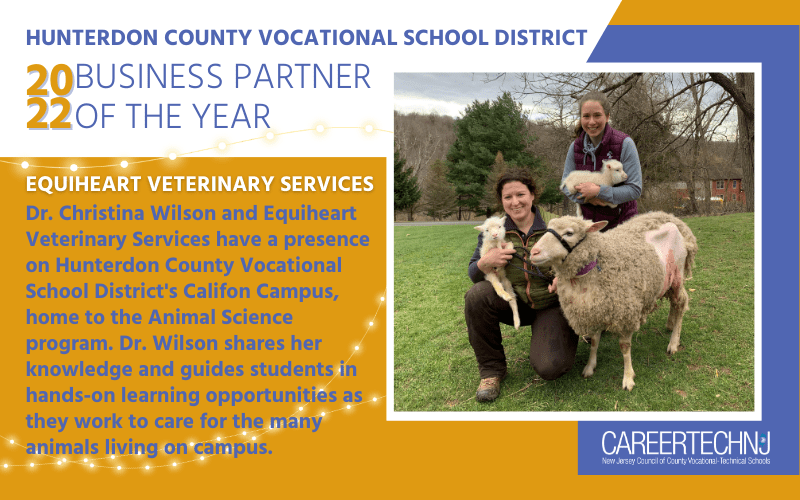 Dr. Christina Wilson, founder of Equiheart Veterinary Services, receives 2022 Business Partner of the Year honor from Hunterdon County Vocational School District