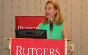 Jackie Burke accepts the Distinguished Leadership Award from Rutgers University’s John J. Heldrich Center for Workforce Development.