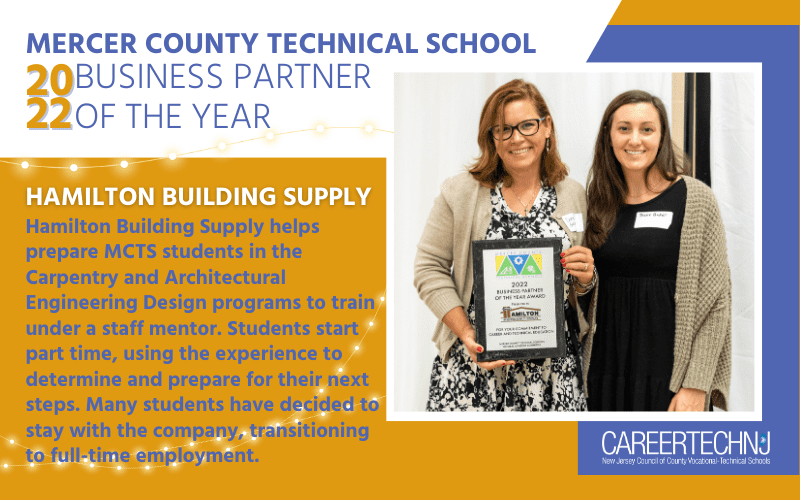 Hamilton Building Supply receives 2022 Business Partner of the Year honor from Mercer County Technical Schools