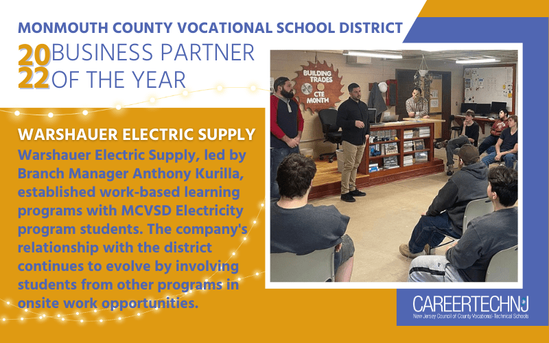 Monmouth County Vocational School District celebrates contributions by Warshauer Electric with Business Partner of the Year honor