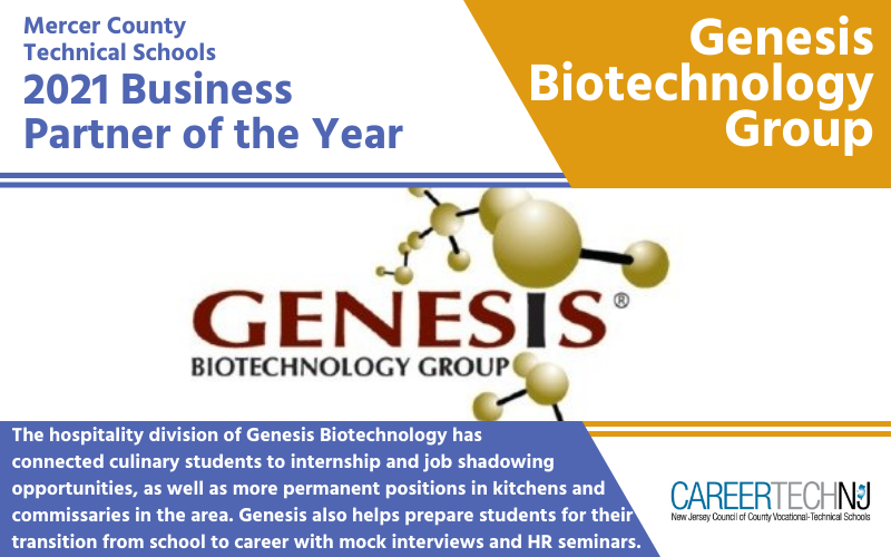 Mercer County Technical Schools celebrate partnership with Genesis Biotechnology, naming company’s hospitality operation as 2021 Business Partner of the Year