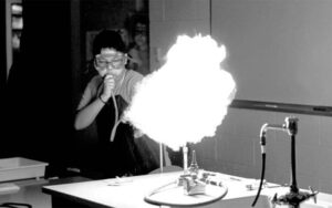 Student Blowing Fire in STEM