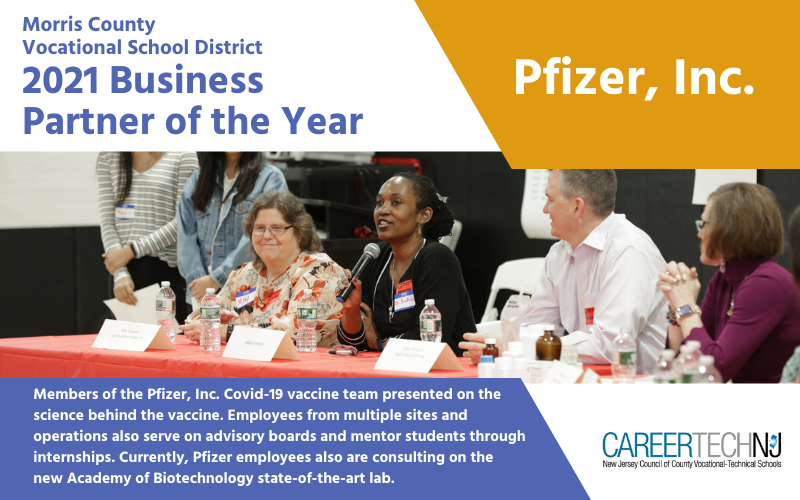 Morris County Vocational School District recognizes Pfizer, Inc. as Business Partner of the Year
