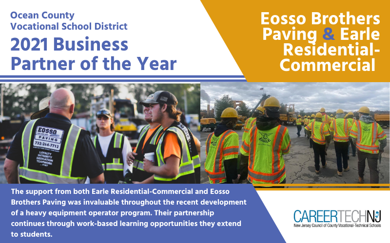 Ocean County Vocational Technical School names two Business Partners of the Year in 2021 for contributions made to heavy equipment operator program