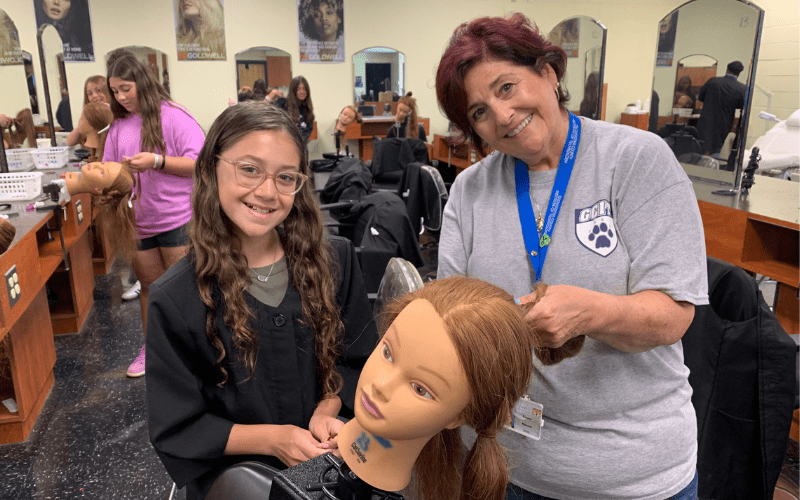 middle schooler testing cosmetology program at GCIT