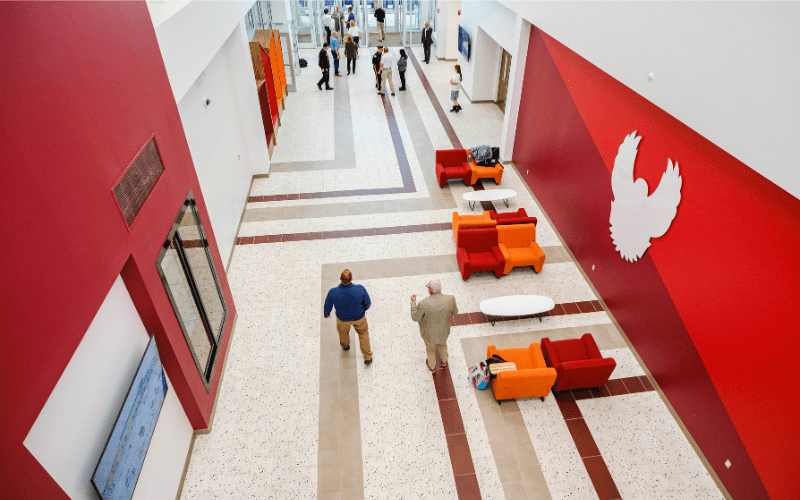 Birds eye view of inside new CTE building at ACIT